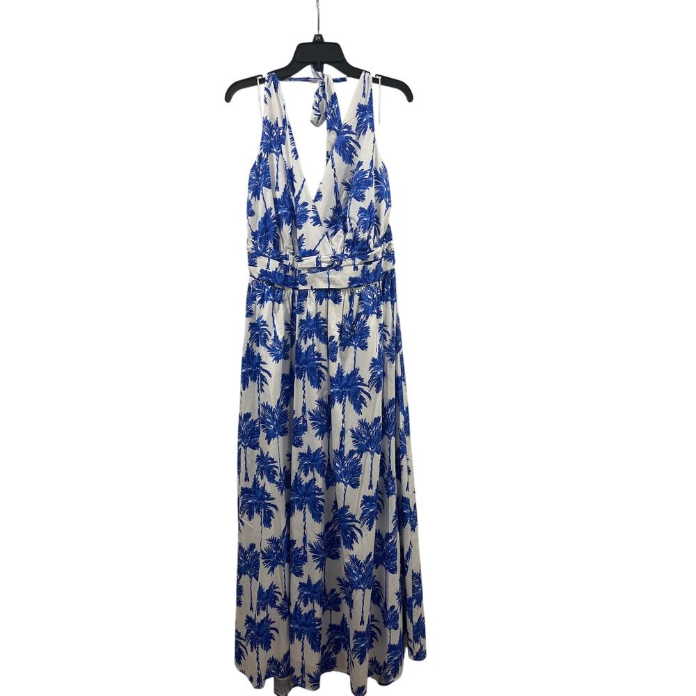 Layered with Love Blue and White Boho Floral Coastal Halter Cotton Dress Size 2X - Picture 3 of 5